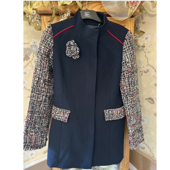 VCFANI Blazer Tweed Sleeve Navy UNIQUE Colorful Woman's Size 8 Career Vintage - Picture 2 of 11